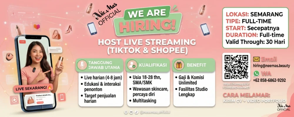 loker host live streaming tiktok shopee semarang